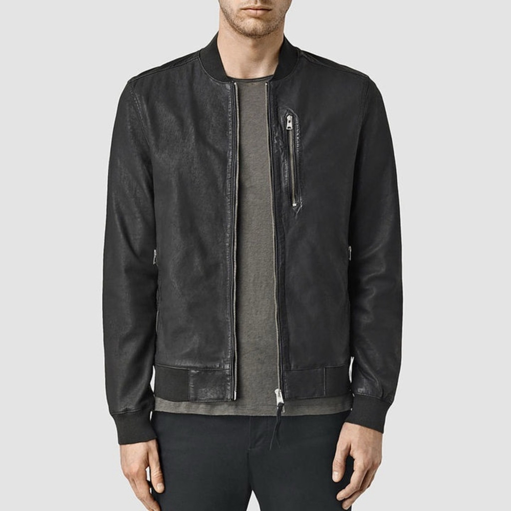 All Saints Kino Leather Bomber Jacket Black Men’s Large